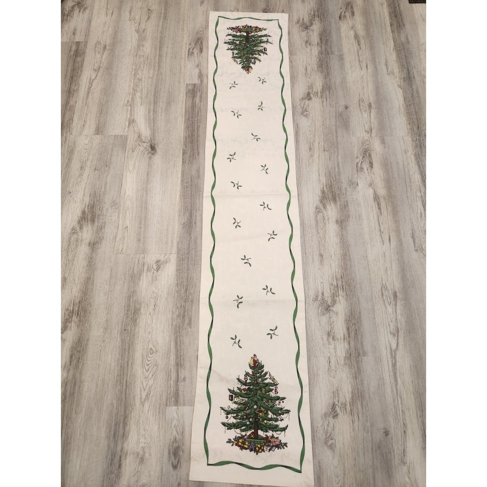 Avanti Linens Spode Christmas Tree  Tapestry Table Runner Cream 70x13.5" EUC